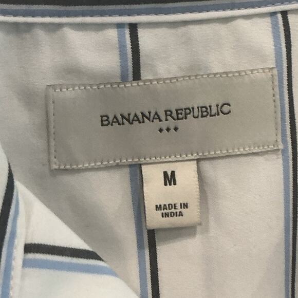 Banana Republic Women Striped Poplin Mini Dress Size M White Blue Preppy Classic - Picture 5 of 13